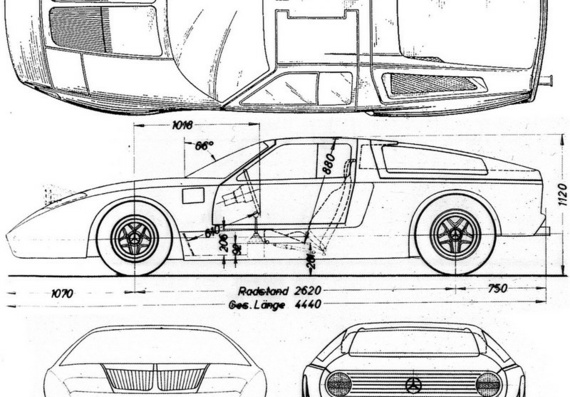 Mercedes-Benz C111 (1969) (Mercedes Benz C111 (1969)) are drawings of the car